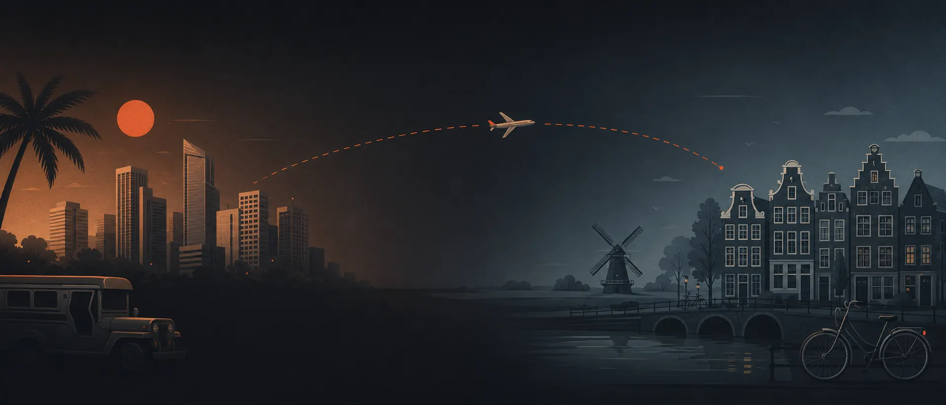 Illustration of the route from Manila to Amsterdam